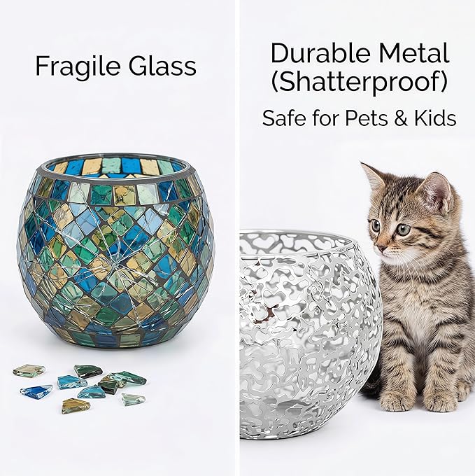 Metal Cut-Out Tealight Candle Holders Set of 2 – Geometric Lanterns for Table Centerpiece & Bathroom Spa – Shatterproof Holiday Decor, Winter Wedding (Silver*2)