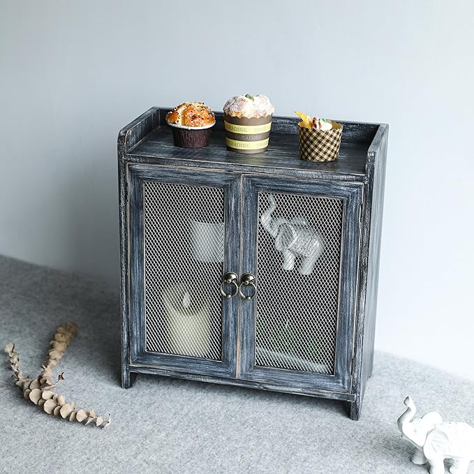COLLECTIVE HOME - Storage Cabinet, Mini Countertop Cabinet, Wood Organizer for Bedroom Kitchen with Magnetic Door, Storage for Spice Jars, 14.5 x 6.5 x 10 (Grey) (15.75")