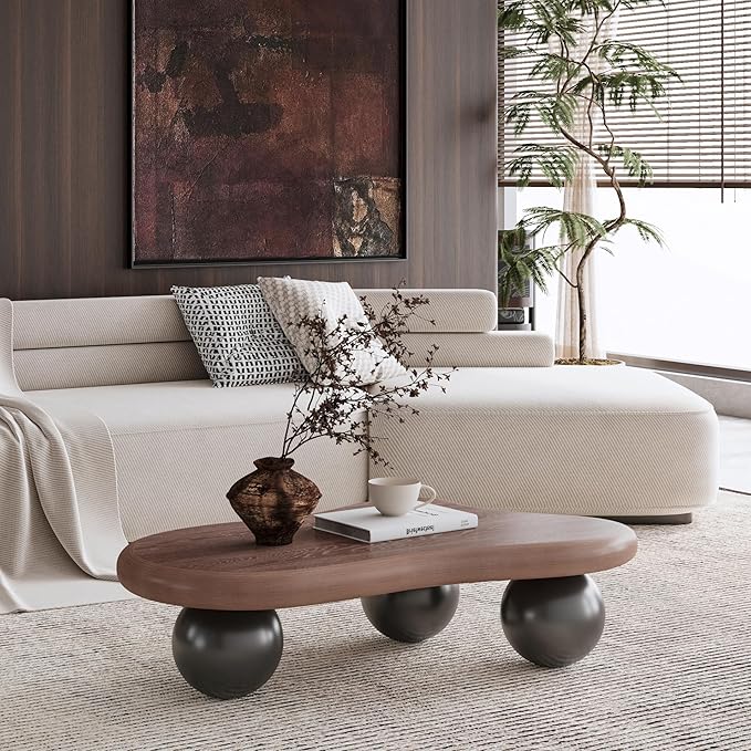 47" Modern Coffee Table Cloud Shape Low Center Table Cute Irregular Indoor Tea Table with 3 Ball Legs for Living Room Apartment, 47.2''L × 31.5''W × 13.78" H