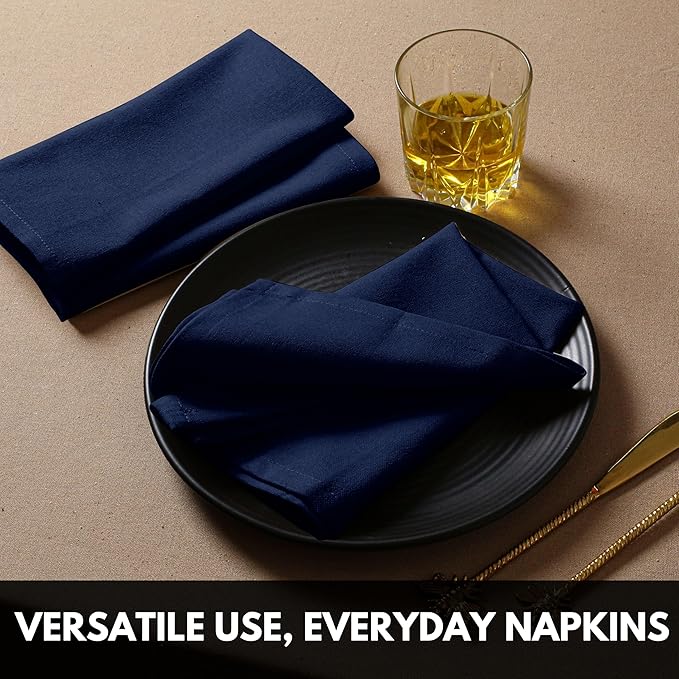 Cloth Napkin 17Inch x 17Inch, Washable & Reusable Napkins, Set of 12, Durable, Absorbent, Soft Linen Table Napkins for Fall, Parties, Holiday, Lunch, Dinner, Everyday Use, Navy Blue