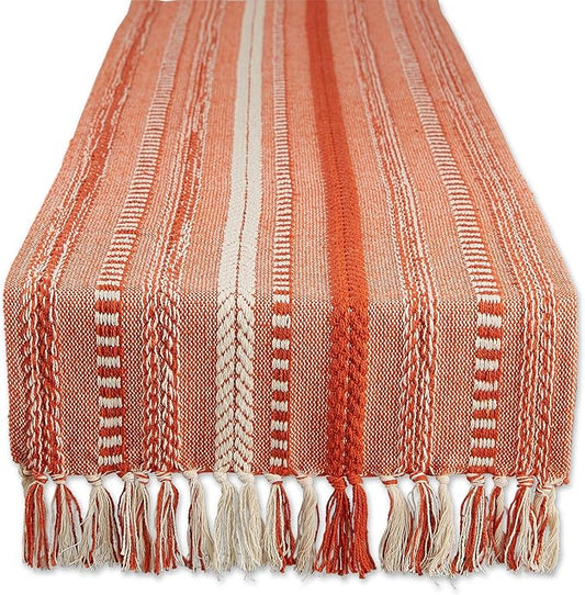 DII Farmhouse Braided Stripe Table Runner Collection, 15x108 (15x113, Fringe Included), Vintage Red