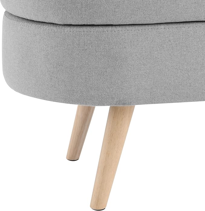 Upholstered Storage Ottoman, Entryway Bench with Rubber Wood Legs for Living Room,Bedroom, Grey