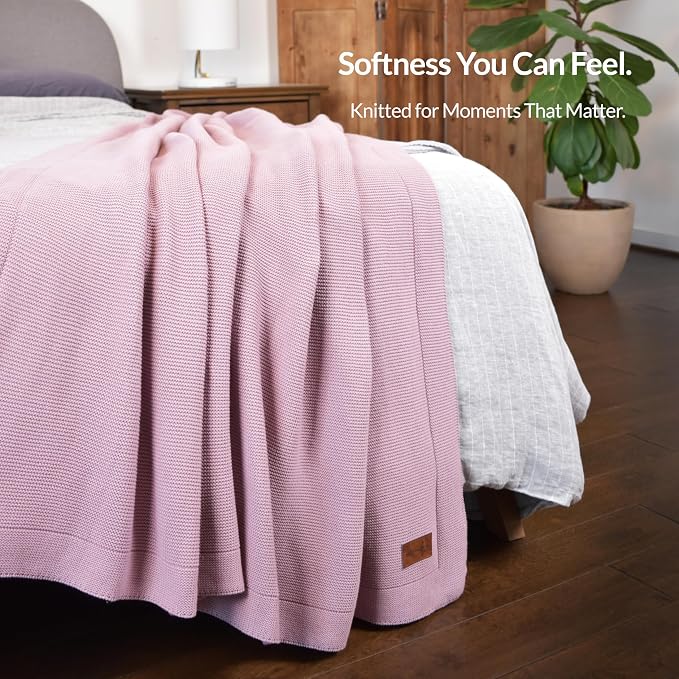 100% Cotton Knitted Throw Blanket – Oeko-TEX® Certified, Breathable & Soft, 50" x 60" – Substantial All-Season Blanket for Couch, Bed, Home Décor and Gifting - 2 lb (Mauve)