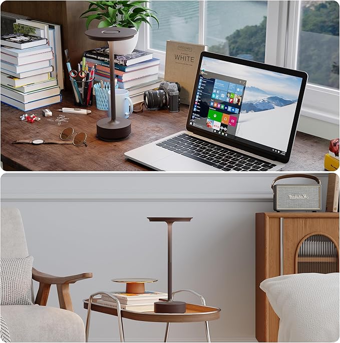 TBBGA 2 Pack Rechargeable Cordless Table Lamps, 5000mAh Portable Battery Table Light, 3 Color Stepless Dimming LED Table Light with Memory Function, for Outdoor/Home/Patio/Restaurant.(Rust)