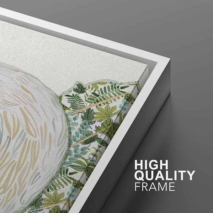 MUDECOR Framed Canvas Print Wall Art Majestic Swan Illustration Green and White Animal Minimalist Illustrations Digital Art Decorative Bohemian Contemporary for Bedroom - 16"x24" White