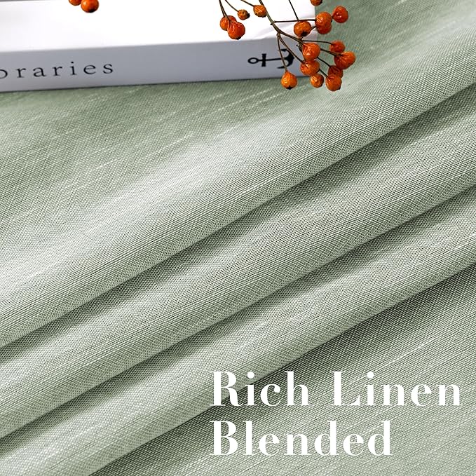 H.VERSAILTEX Linen Curtains Natural Linen Blended Curtain Panels for Living Room/Light Reducing Linen Semi Sheer Curtains 54 inch Length 2 Panels Set Nickel Grommet Window Panels, Sage