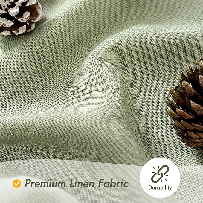 MIULEE Extra Long Linen Shower Curtain 84 Inches with 12 Metal Hooks Boho Farmhouse Heavy Buttonhole Fabric Shower Curtain Set Waterproof Thick Cloth Neutral Curtains for Bathroom W72*L84, Sage Green