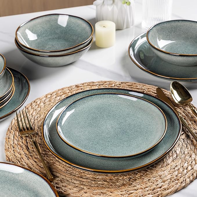 AmorArc Ceramic Dinner Plates Set of 6,10.5 Inch Handmade Reactive Glaze Stoneware Plates,Rustic Shape Dinnerware Dish Set for Kitchen,Microwave & Dishwasher Safe,Scratch Resistant