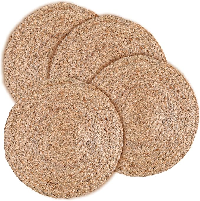 The Home Talk Jute Cotton Hand Woven Table Runner/Placemats (4 Placemat Set, Natural, 14" Round)