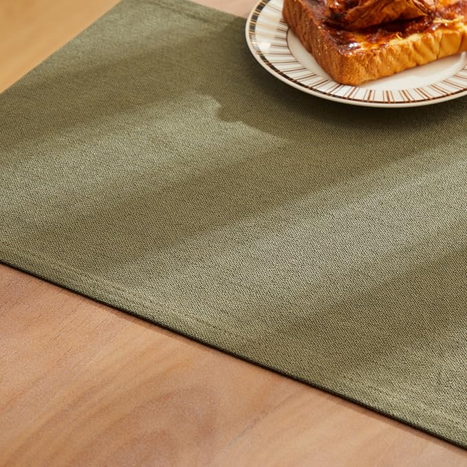 ZeeMart Rustic Cotton Linen Table Runner, 13x72 Inches Olive, Farmhouse Style Green Table Runners 72 Inches Long, Washable Kitchen Dining Table Decoration for Home Party Decor
