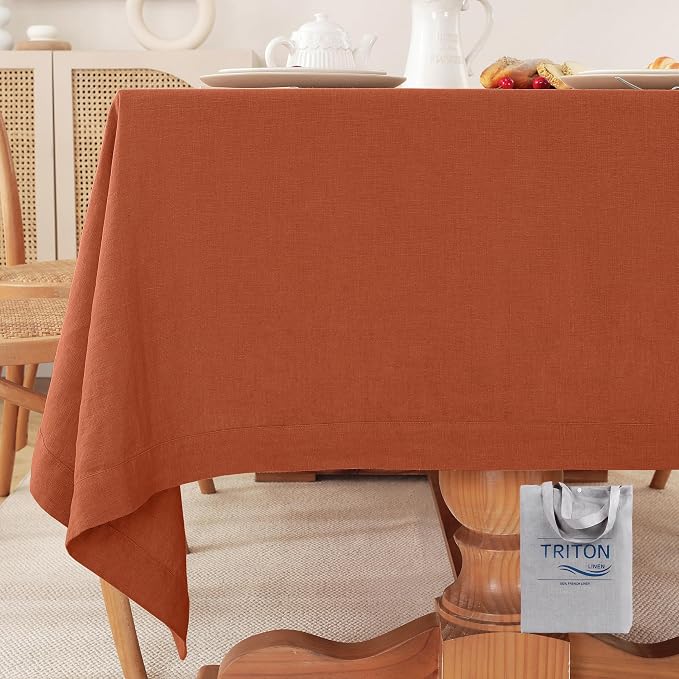 100% Pure Linen Tablecloths Rectangle Table Cloth for Dining,Picnic,Weddings and Restaurants,Durable Stonewashed Tablecloths (Re-Caramel, Rectangle - 60 x 120 Inch)