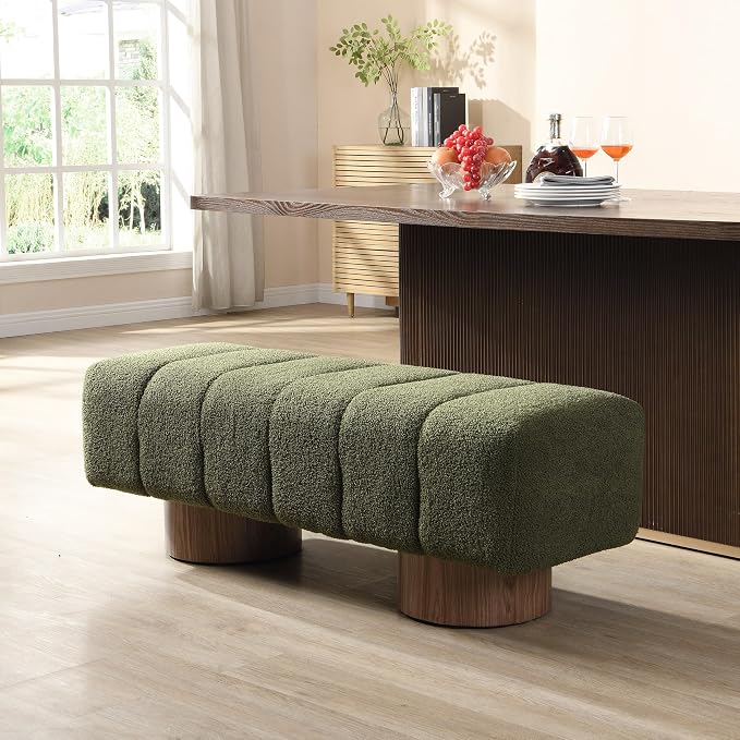 Christopher Knight Home Manila 50" Boucle Fabric Dining Bench, Rectangular Upholstery Ottoman Bench, Bedroom End of Bed Footstool, Living Room Extra Seat Footrest, No Assembly Needed, Jungle Green
