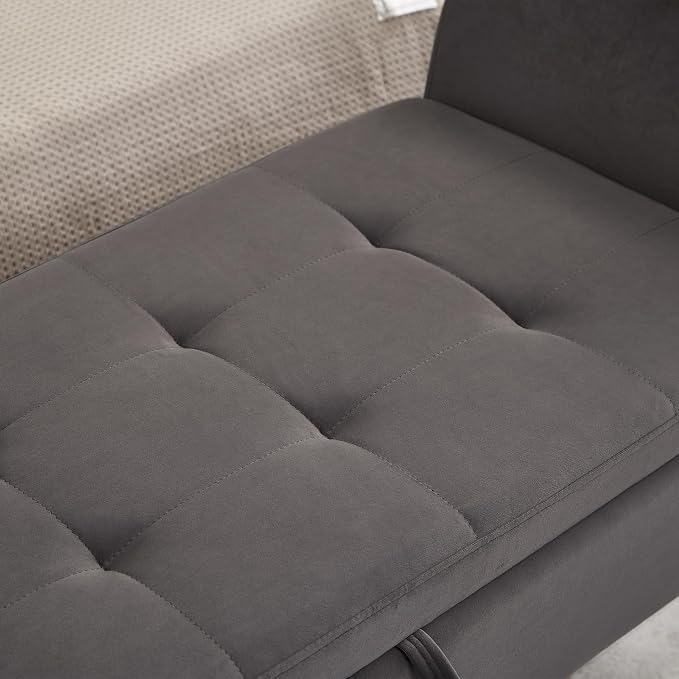 Furniliving 51” Bedroom Bench, End of Bed Bench with Button-Tufted Large Upholstered Storage Bench Ottoman Velvet Window Bench with Storage Shoe Cabinet Bench, for Bedroom, Entryway, Closet, Grey