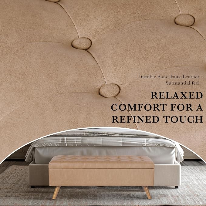HomePop Modern Tufted Storage Bench - Sand Faux Leather