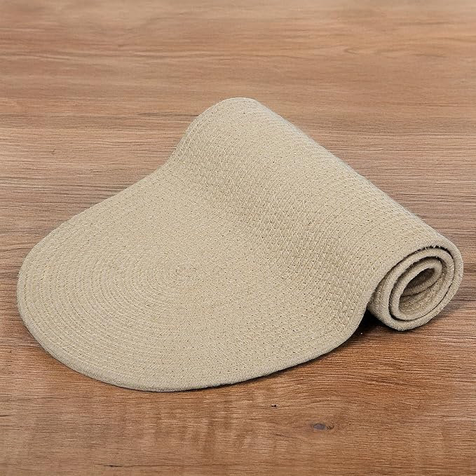 Encasa XO Dining Table Runner | Handmade Ribbed Style Cotton | 12x36 in | Beige | for Coffee & Center Table