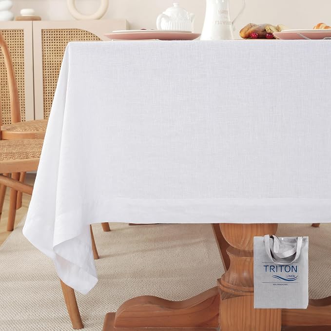 100% Pure French Linen Tablecloths 55x55inch Durable Stonewashed Square Table Clothes for Dining Kitchen and Parties (SQ-White, Square - 55 x 55 Inch)