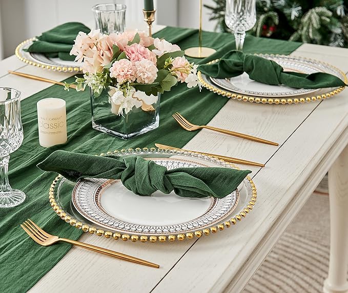 Dinner Cloth Napkins Bulk,100% Natural Soft Fall Cotton Linen Napkins,Washable Napkins with Hemmed Edges for Wedding Decorations Christmas,16”*16”, (Set of 12, Dark Green)