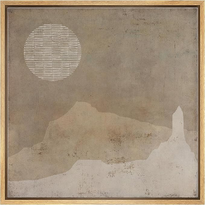 SIGNWIN Framed Canvas Print Wall Art Grunge Dark Brown Minimal Landscape Abstract Shapes Illustrations Modern Art Decorative Boho Relax/Zen Nordic for Living Room, Bedroom, Office - 16"x16" Natural