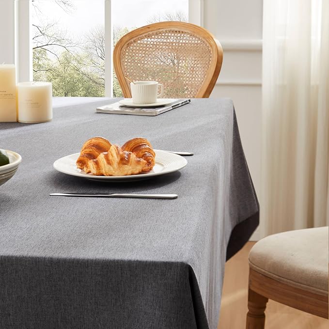 ZeeMart Basic Linen Textured Table Cloth, 60 x 84 Inch Charcoal, Farmhouse Style Dark Grey Rectangle Tablecloth, Wrinkle Resistant Washable Heavy Weight TableCloths