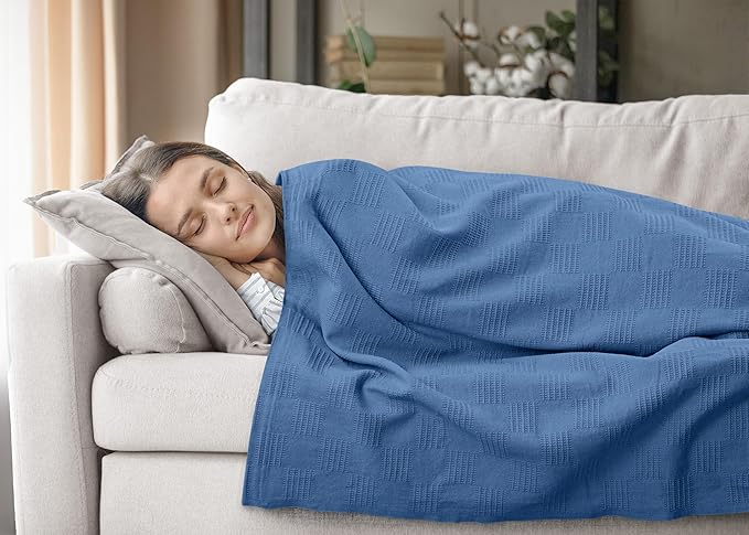 Utopia Bedding 100% Cotton Thermal Blanket Wedgewood Queen Size Soft, Lightweight, Breathable, Cozy Spring and Summer Blankets for Bed, Home Room Decor Gifts for Women and Men (90x90 Inches)