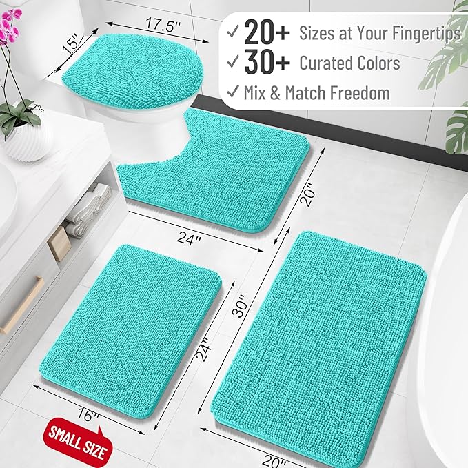 OLANLY Large Bathroom Rugs 47x32, Extra Soft Absorbent Chenille Bath Rugs, Rubber Backing Quick Dry, Machine Washable Bath Mats for Bathroom Floor, Tub and Shower, Home Decor Accessories, Teal