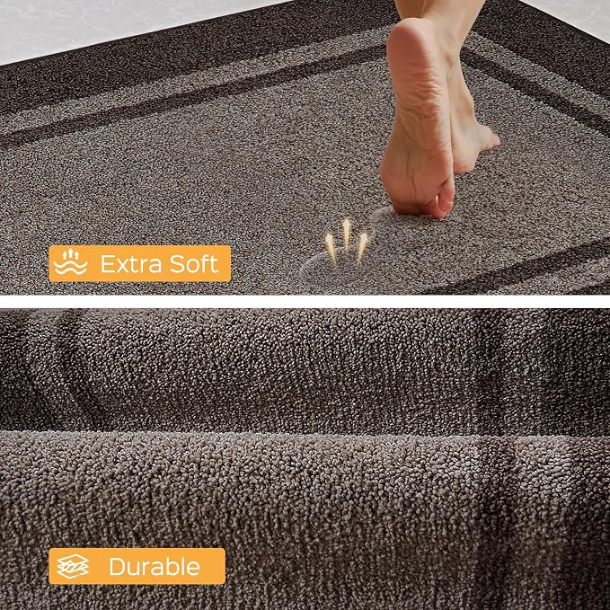 Kitchen Rugs Set (24" x 36"+24" x 60"), Non-Slip Machine Washable Kitchen Runner Rugs Floor Mats, Absorbent Comfort Standing Mat for Kitchen, Sink and Hallway, Rolled Packaging, Grayish Brown & Coffee