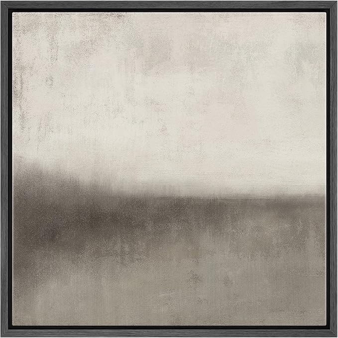 SIGNFORD Framed Canvas Print Wall Art Abstract Monochrome Gradient Neutral Tones Illustrations Modern Art Relax/Calm Warm for Living Room, Bedroom, Office - 16"x16" Black