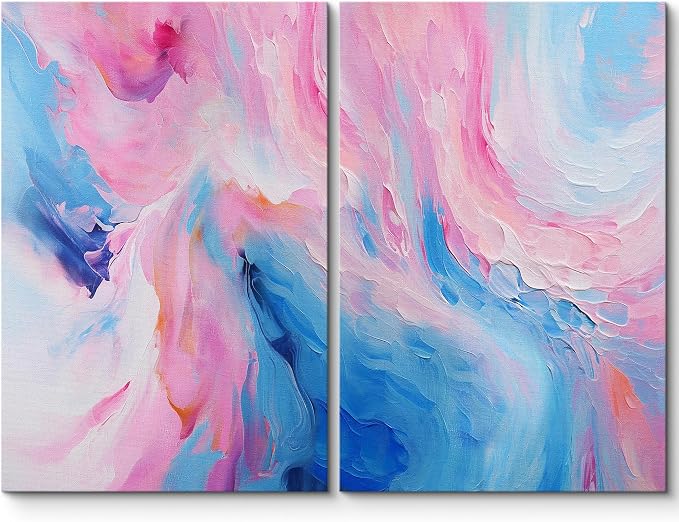 SIGNLEADER Canvas Print Wall Art Set Serene Pink and Blue Swirls Calming Abstract Illustrations Modern Relax/Calm Multicolor for Living Room, Bedroom, Office - 16"x24" x 2
