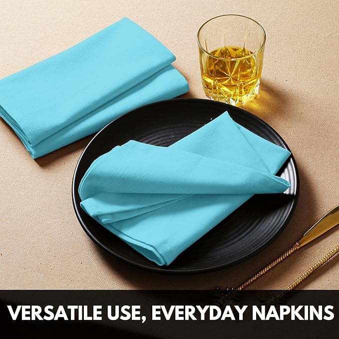Ocean Blue Cloth Napkin 100% Cotton, 17x 17 Inches, Table Napkin for Dining, Lunch, Cocktail, Decorative Washable Napkins for Spring, Baby Showers, Easter - Aqua Blue (Set of 12)
