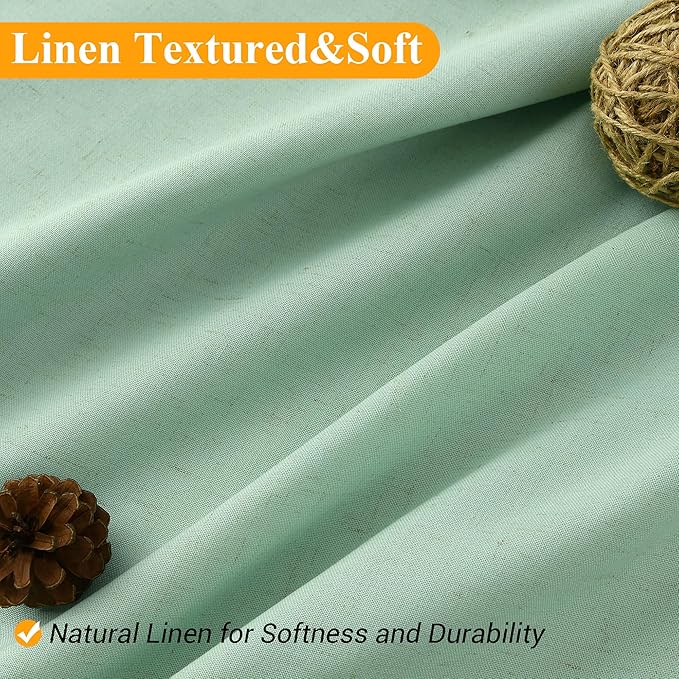 Naturoom Aqua Green Linen Shower Curtain, Country Boho Farmhouse Bath Decor Shower Curtains Neutral Cloth Weighted Textured Fabric Bath Curtain Liner with Hooks, 72x78