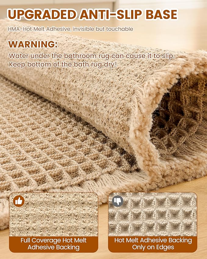 Smiry Waffle Bath Mat 47x17, Extra Soft Absorbent Bathroom Rugs, Non Slip Machine Washable Quick Dry Bath Rugs for Bathroom Floor, Tub, Shower, Home Decor Accessories, Brown
