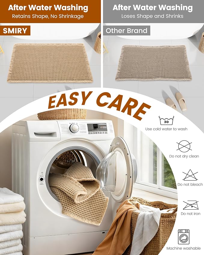 Smiry Waffle Bath Mat 47x17, Extra Soft Absorbent Bathroom Rugs, Non Slip Machine Washable Quick Dry Bath Rugs for Bathroom Floor, Tub, Shower, Home Decor Accessories, Brown