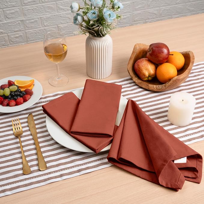 Blue Needles Solid Cloth Napkins Set of 12 Rust 100% Cotton Dinner Napkins 18x18 inches - Soft, Reusable, Absorbent & Washable Linen, Ideal for Wedding Events Farmhouse Parties Hotel & Everyday Use