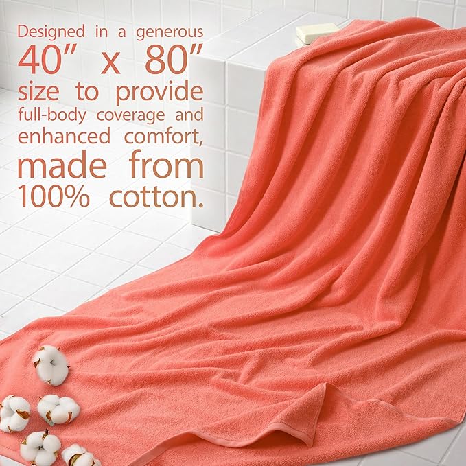 Cotton Paradise 100% Cotton Turkish Towel Set, Soft Absorbent Quick Dry, 40x80 Oversized Bath Sheet Towel, Coral