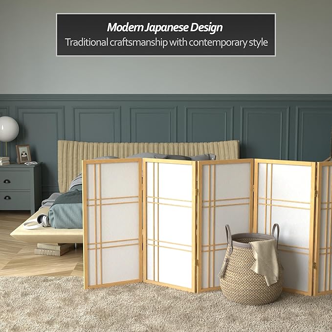 3 ft. Short Double Cross Shoji Screen - Natural - 6 Panels