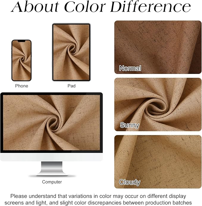 Naturoom Camel Linen Shower Curtain, Country Boho Farmhouse Bath Decor Shower Curtains Neutral Cloth Weighted Textured Fabric Bath Curtain Liner with Hooks, 72x80