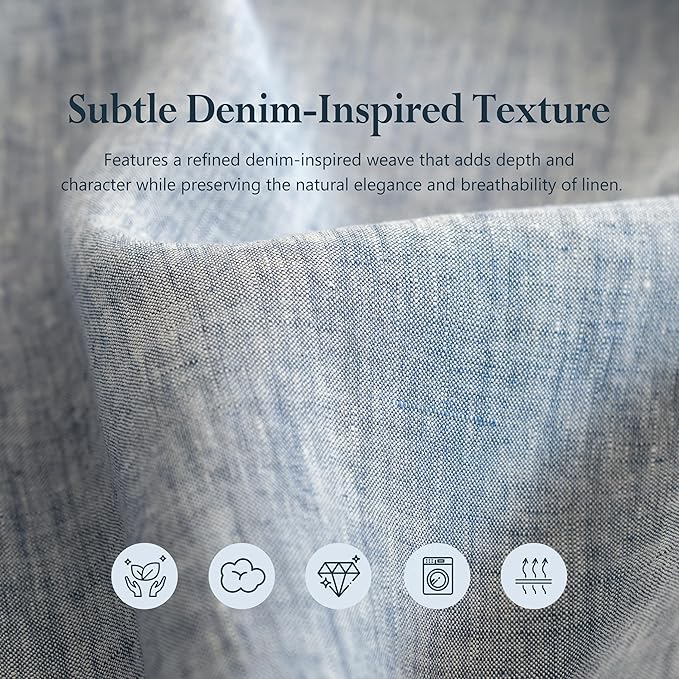 Linen World Yarn-Dyed Linen Tablecloth 60x90inch, Denim Look Table Cover, 100% French Linen Chambray Blue, Soft & Breathable Natural Flax, Washed Table Cloth for Dining & Everyday Use