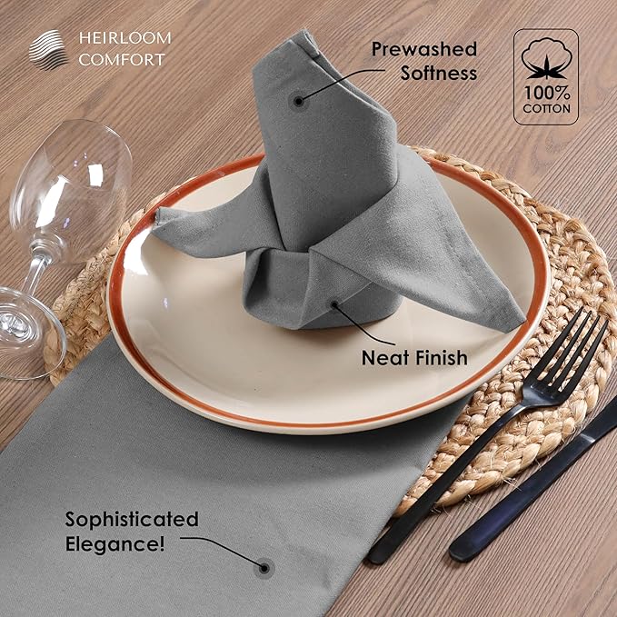 Ash Grey Cloth Napkins 17x17 Inches - Set of 6-100% Cotton, Soft, Absorbent, Durable, Reusable, Washable - Perfect Table Linen for Weddings, Easter, Spring, Formal Events, Dinner