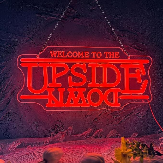 Welcome To The Upside Down Neon Sign LED Sign | World Upside Down Retro Sci-Fi Wall Light, Chain & Mounting Kit, 16.5"x12.5", USB Powered, Bedroom, Game Room & Bar Decor