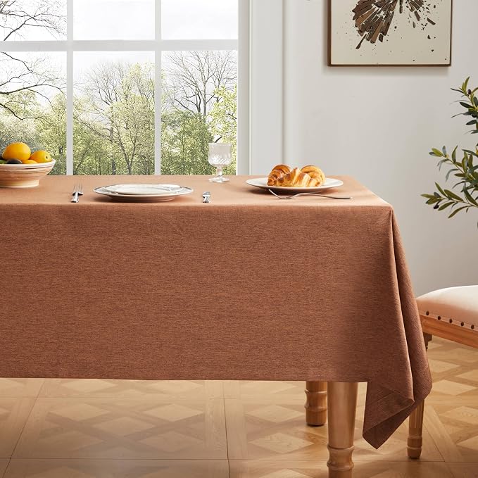 ZeeMart Basic Linen Textured Table Cloth, 52 x 70 Inch Caramel, Farmhouse Style Rust Rectangle Tablecloth, Wrinkle Resistant Washable Heavy Weight TableCloths