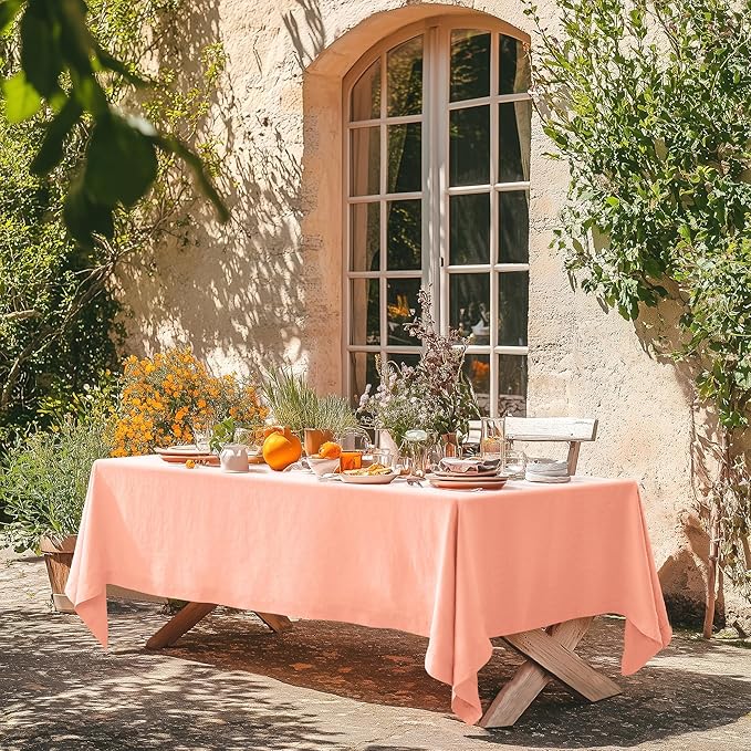Linen World Linen Tablecloth,100% French Natural Flax Tablecloth 55" x 55" Inch,Washable Square Table Cloth for Dining,Outdoor,Weddings and Restaurants,Decorative Christmas,Peach Pink