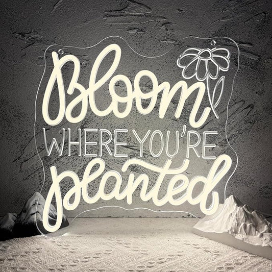 Bloom Where You’Re Planted Neon Sign, Inspirational Neon Light USB Powered LED Flower Sign Dimmable, for Office Motivational Graduation Gift Bedroom Room Living Room Library(12.9 * 12.9 In)