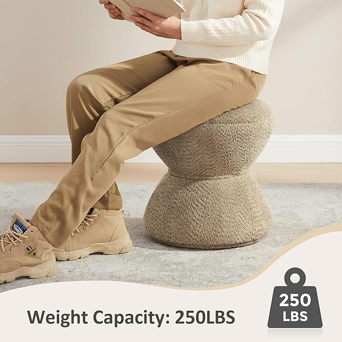 VANOMi Multi-Functional Boucle Ottoman, Set of 2, Vanity Stool Chair, Sturdy Rotating Wooden Footstool, Suitable for Living Room, Bedroom, and Entryway, Without Installation, Swivel, Camel