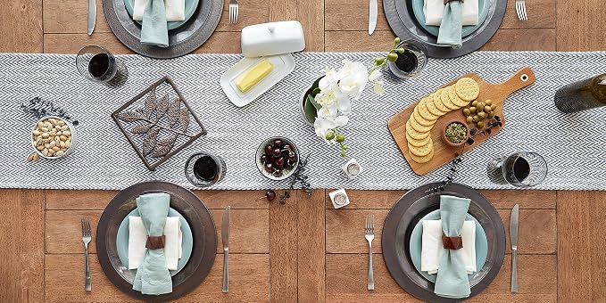 DII Woven Basic Tabletop Collection, Chevron Table Runner, 15x108, Stone Blue