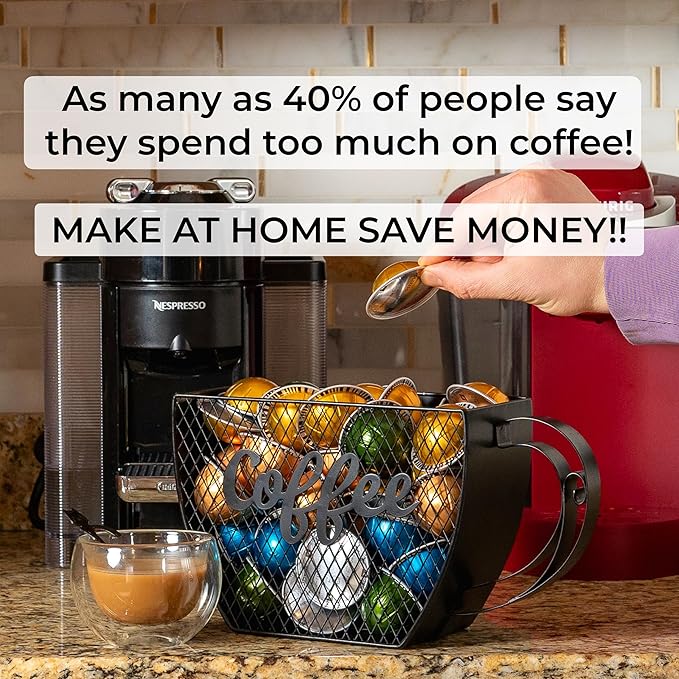 Made Easy Kit Coffee Pod Organizer Compatible with Nespresso Vertuo and Original - Countertop Sculpture Holder Basket Style for Café Bar, Corner Station Office Break Area (Mountable Mug Black)