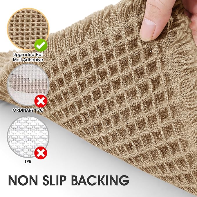 Upgrade Waffle Bath Mat, Boho Bathroom Rugs Absorbent Non Slip, Ultra Soft Bathroom Mat, Machine Washable Knit Bath Rugs with Border for Bathroom, Bedroom, Kitchen, Shower, Tub, 32"x20", Beige