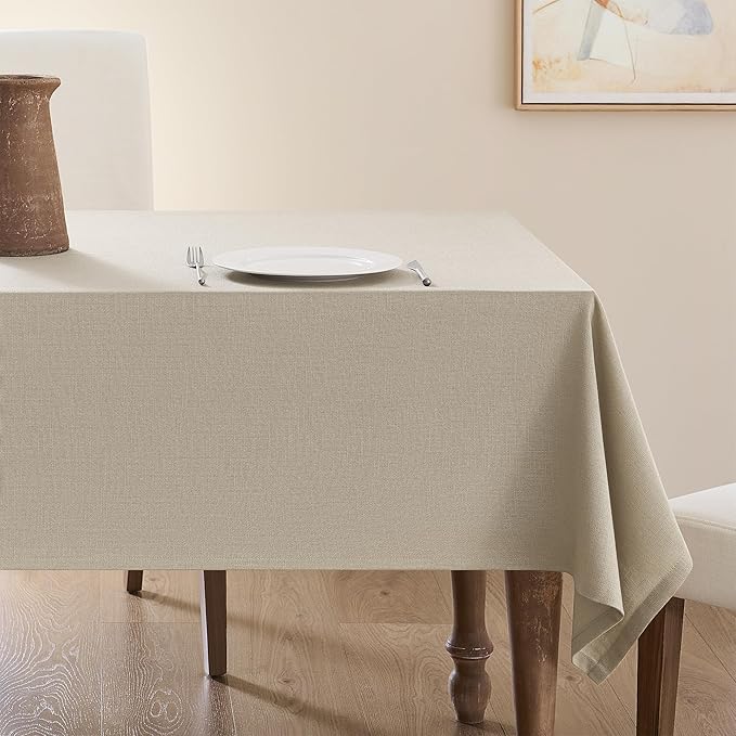 Square Table Cloth 55 x 55 Inch Small Cream Linen Tablecloth for 4 Foot Square Table Washable Heavy Duty Neutral Farmhouse Thick Faux Burlap Textured Tablecloth for Dining Holiday Party