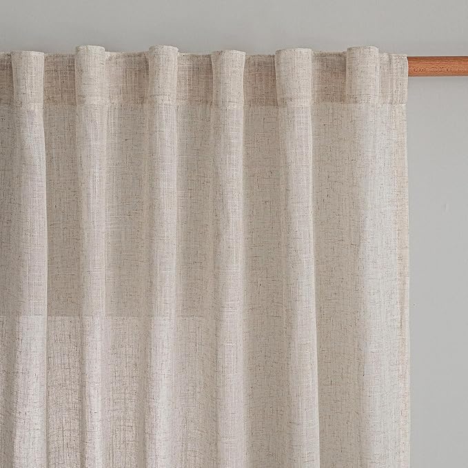 MYSKY HOME Natural Linen Sliding Glass Door Curtains, Back Tab Semi Sheer Curtain Panels Extra Long Floor Length Drapes 95 Inches for Living Room Linen Texture Soft Touch, 100" Wide, 1 Piece
