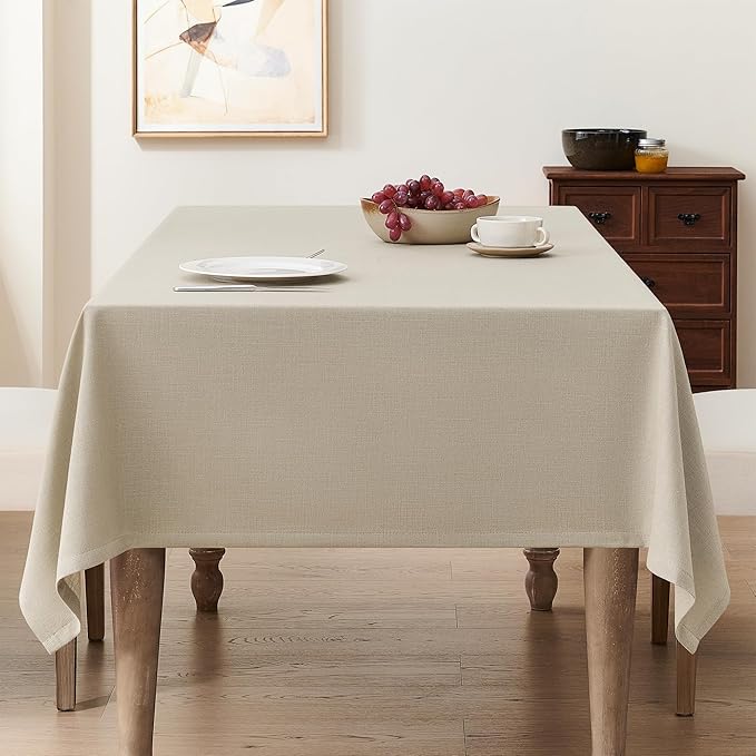 Nature Faux Linen Tablecloths Rectangle 55 x 108 Inch Neutral Table Cloth for 6 Foot Table Heavy Duty Rustic Farmhouse Oblong Tablecloth Thick Fabric Tablecloth for Buffet Dining Holiday Party