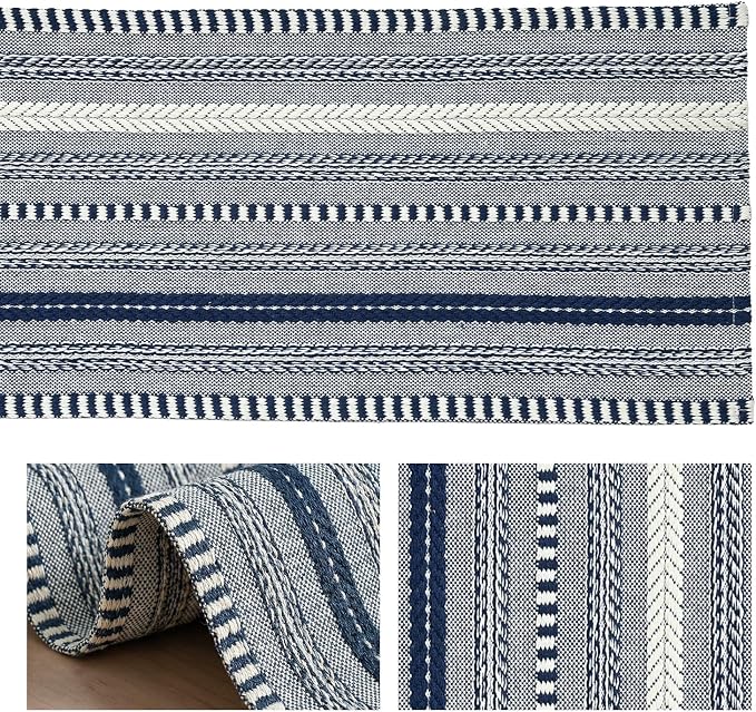 Artoid Mode Dark Blue Farmhouse Woven Table Runner, Seasonal Holiday Rustic Kitchen Dining Table Decoration for Home Party Decor 12x36 Inch